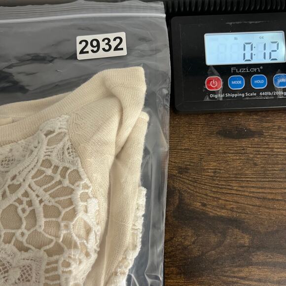 Sundance Merino Sweater Women’s LG Crochet Lace Front Overlay Cream Color GUC - Picture 8 of 8